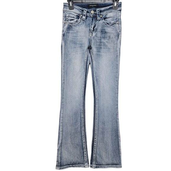 Fire & Rain Denim - Fire & Rain Y2K Flare Jeans Size 1 Acid Wash Embellished Rhinestone Western Boho